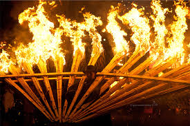 Burning torches on Christmas night in Italy